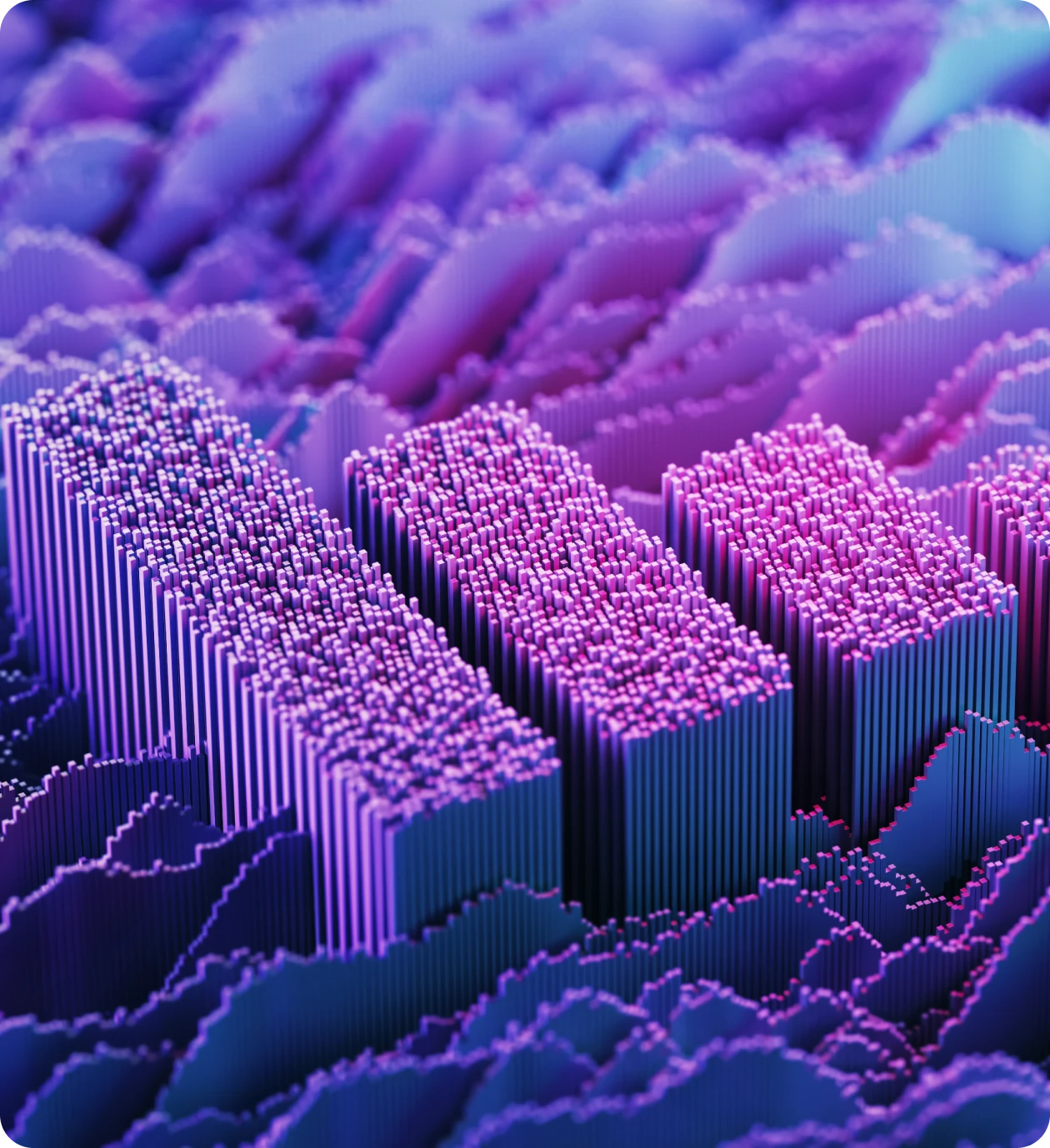Colorful pixelated abstract design in 3D