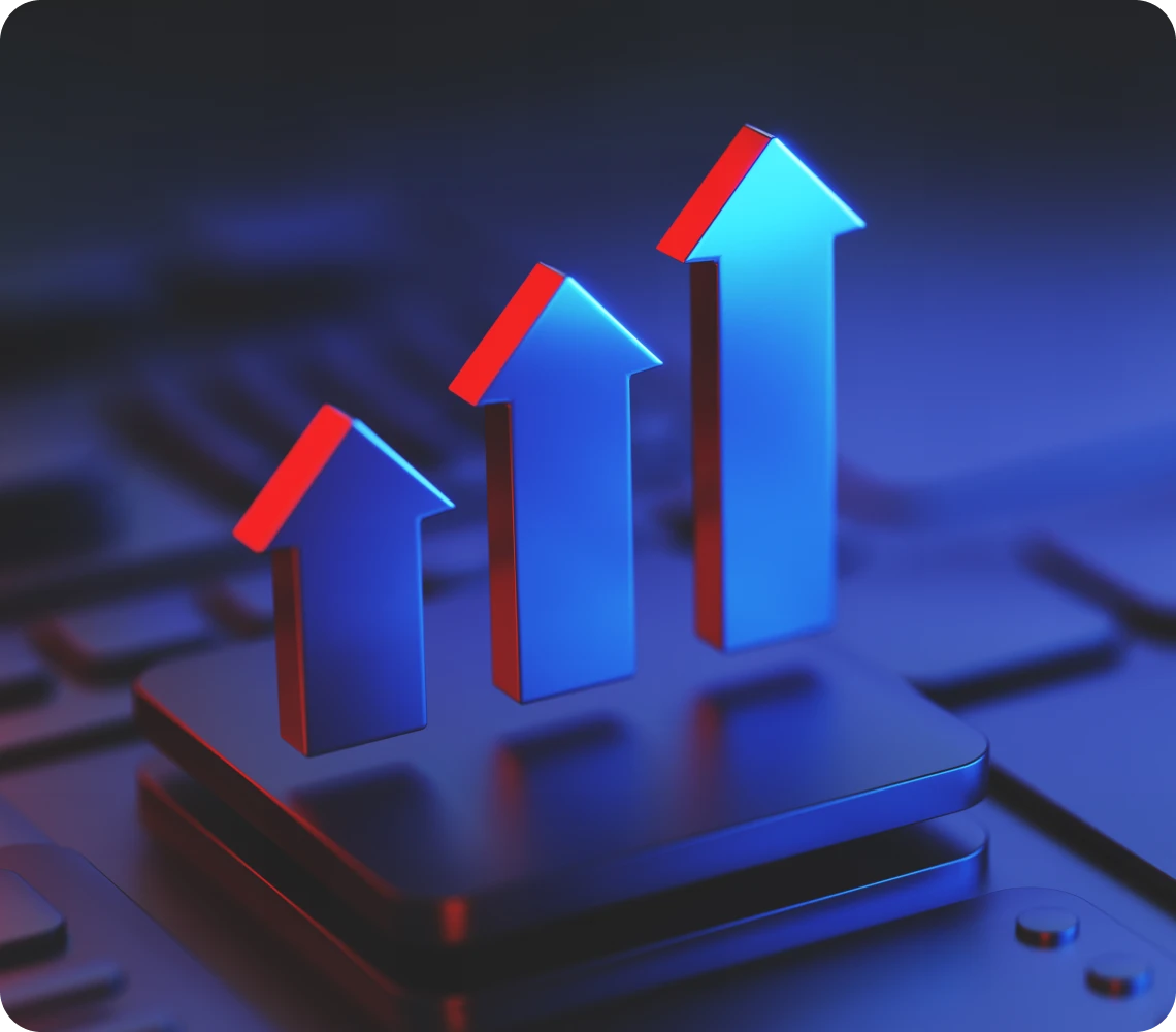 Rising arrows on digital platform